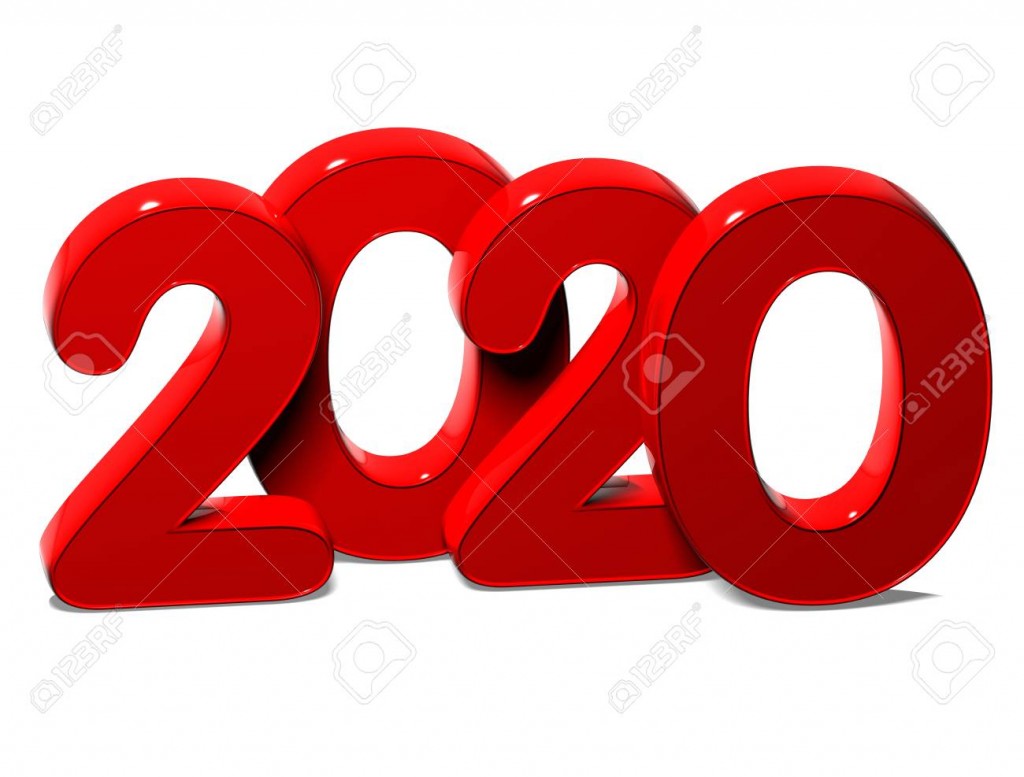 3D Red New Year 2020 on white background